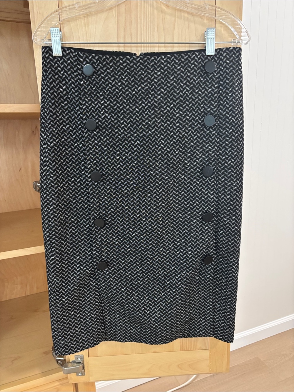 ANN TAYLOR Black and Gray Button-Front Knit Pencil Skirt